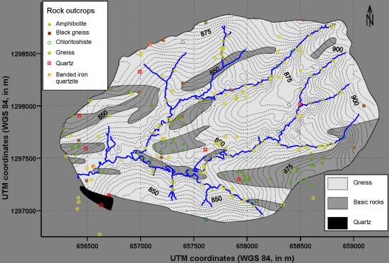 Figure 3. Lithological map of the Mule Hole watershed